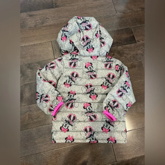GAP Toddler Girl Gray and Pink Minnie Mouse Jacket lightweight puffer coat - Picture 2 of 6